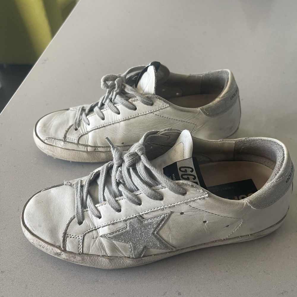White/Silver Sparkle Golden Goose 36